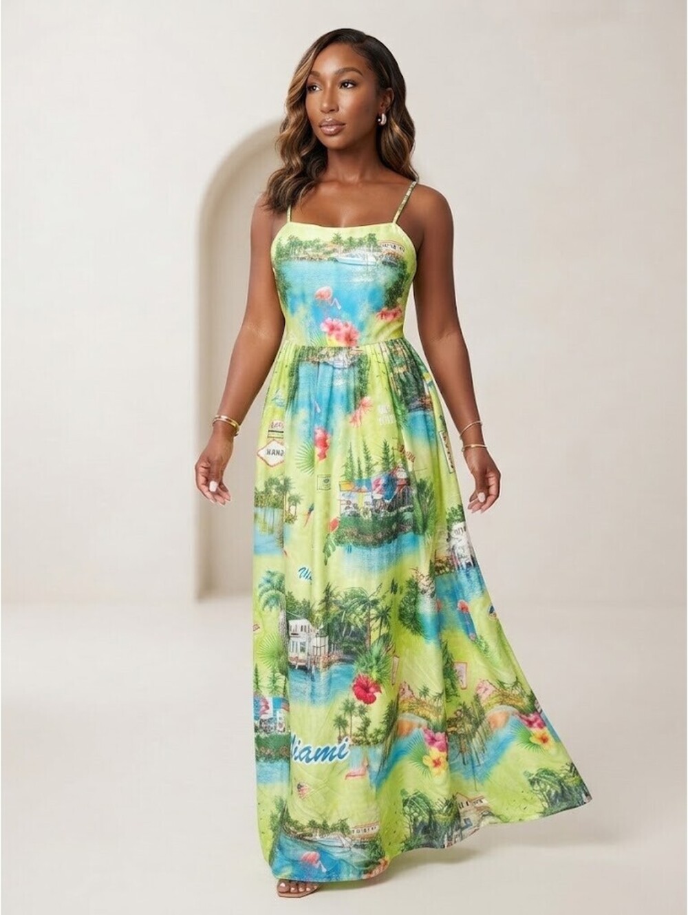 NWT Endless Moon Tropical Miami Scenery Maxi Dress